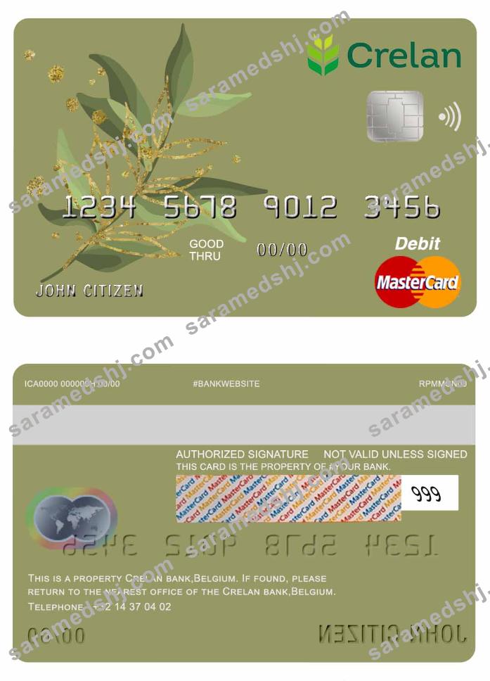Belgium Crelan bank mastercard debit card